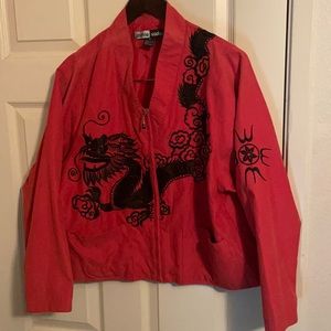 Jamie Sadock Golf Dragon Jacket Red Black Graphics M Windbreaker